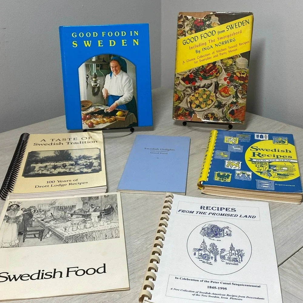 Lot of 7 Vintage Swedish Cookbook Smorgasbord Regional Recipes Heritage Baking